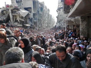 Palestinian refugees in Damascus at Yarmouk camp, 2014